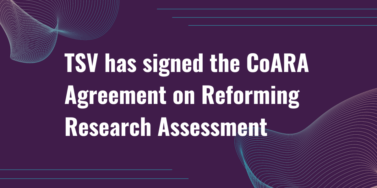 on purple background text: TSV has signed the CoARA Agreement on Reforming Research Assessment