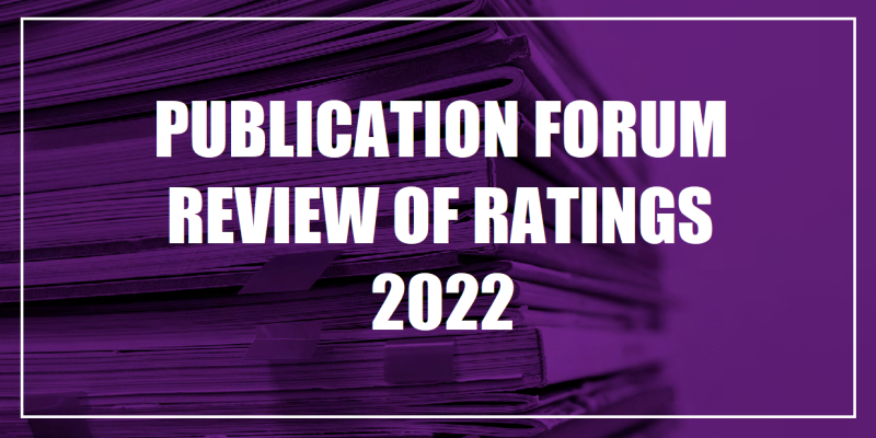 Text "Publication Forum review of ratings 2022" on a violet background.