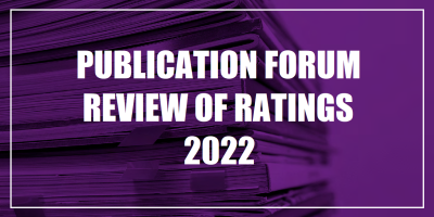 Text "Publication Forum review of ratings 2022" on a violet background.