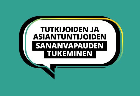 puhekupla, jossa lukee Tutkijoiden sananvapauden tueksi